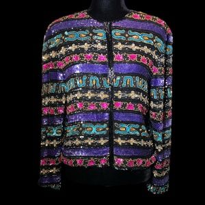 Nina Piccalino - 80's Jewel Tone Silk Sequin Jacket - Size 6